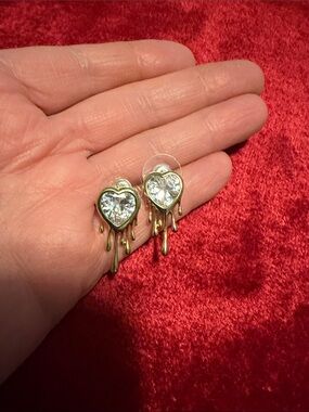 Gold Drip Heart CZ Stud Earrings - Women's Fashion Jewelry pierced never wore